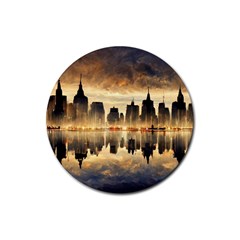 Manhattan Skyline Sunset Nyc Rubber Round Coaster (4 Pack) by Wegoenart