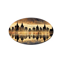 Manhattan Skyline Sunset Nyc Sticker (oval) by Wegoenart