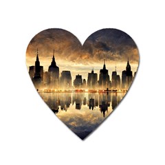 Manhattan Skyline Sunset Nyc Heart Magnet by Wegoenart