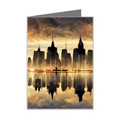 Manhattan Skyline Sunset Nyc Mini Greeting Card by Wegoenart