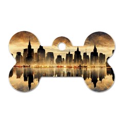 Manhattan Skyline Sunset Nyc Dog Tag Bone (one Side) by Wegoenart