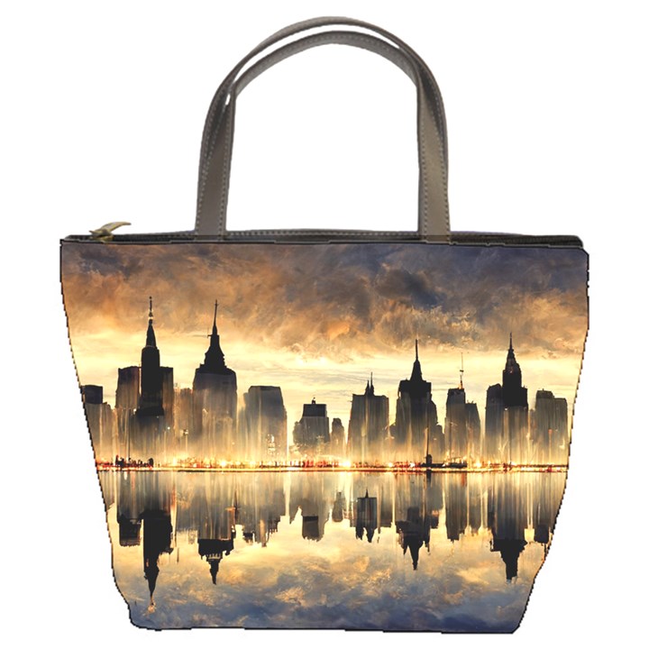 Manhattan Skyline Sunset Nyc Bucket Bag