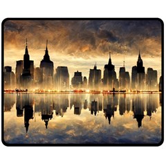 Manhattan Skyline Sunset Nyc Fleece Blanket (medium)  by Wegoenart