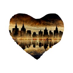 Manhattan Skyline Sunset Nyc Standard 16  Premium Heart Shape Cushions by Wegoenart