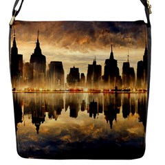 Manhattan Skyline Sunset Nyc Flap Closure Messenger Bag (s) by Wegoenart