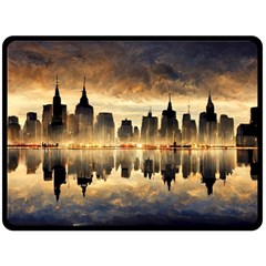 Manhattan Skyline Sunset Nyc Double Sided Fleece Blanket (large)  by Wegoenart