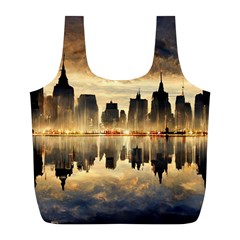 Manhattan Skyline Sunset Nyc Full Print Recycle Bag (l) by Wegoenart