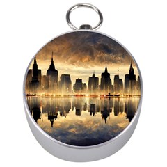 Manhattan Skyline Sunset Nyc Silver Compasses by Wegoenart