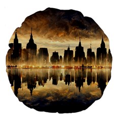 Manhattan Skyline Sunset Nyc Large 18  Premium Flano Round Cushions by Wegoenart