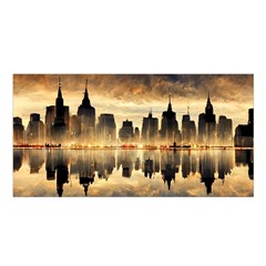 Manhattan Skyline Sunset Nyc Satin Shawl 45  X 80  by Wegoenart