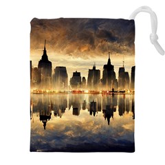 Manhattan Skyline Sunset Nyc Drawstring Pouch (4xl) by Wegoenart