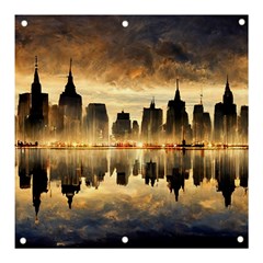 Manhattan Skyline Sunset Nyc Banner And Sign 3  X 3  by Wegoenart