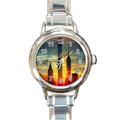 New York City Sunset Dusk Twilight Round Italian Charm Watch by Wegoenart