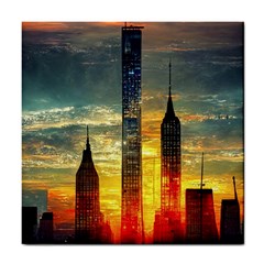 New York City Sunset Dusk Twilight Tile Coaster by Wegoenart