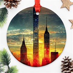 New York City Sunset Dusk Twilight Ornament (round) by Wegoenart