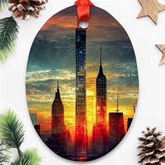 New York City Sunset Dusk Twilight Ornament (oval) by Wegoenart