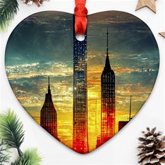 New York City Sunset Dusk Twilight Ornament (heart) by Wegoenart