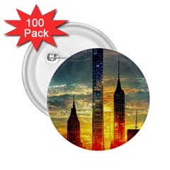 New York City Sunset Dusk Twilight 2 25  Buttons (100 Pack)  by Wegoenart