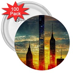 New York City Sunset Dusk Twilight 3  Buttons (100 Pack)  by Wegoenart