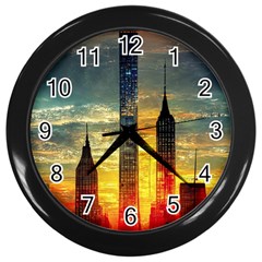 New York City Sunset Dusk Twilight Wall Clock (black) by Wegoenart