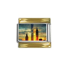 New York City Sunset Dusk Twilight Gold Trim Italian Charm (9mm) by Wegoenart