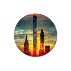 New York City Sunset Dusk Twilight Magnet 3  (round) by Wegoenart