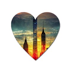 New York City Sunset Dusk Twilight Heart Magnet by Wegoenart