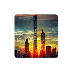 New York City Sunset Dusk Twilight Square Magnet by Wegoenart