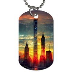 New York City Sunset Dusk Twilight Dog Tag (one Side) by Wegoenart