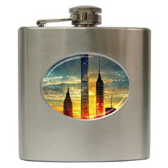 New York City Sunset Dusk Twilight Hip Flask (6 Oz) by Wegoenart