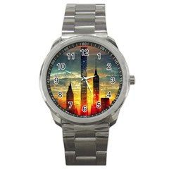 New York City Sunset Dusk Twilight Sport Metal Watch by Wegoenart