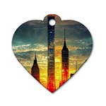 New York City Sunset Dusk Twilight Dog Tag Heart (Two Sides) Front