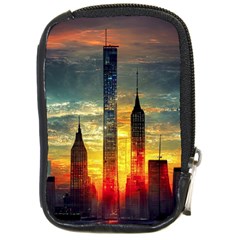 New York City Sunset Dusk Twilight Compact Camera Leather Case by Wegoenart