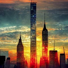 New York City Sunset Dusk Twilight Play Mat (square) by Wegoenart