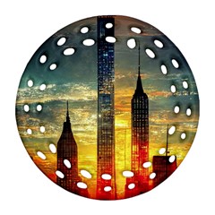 New York City Sunset Dusk Twilight Ornament (round Filigree) by Wegoenart