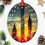 New York City Sunset Dusk Twilight Oval Filigree Ornament (Two Sides) Front