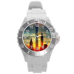 New York City Sunset Dusk Twilight Round Plastic Sport Watch (l) by Wegoenart