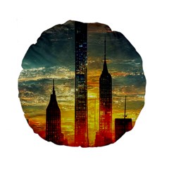 New York City Sunset Dusk Twilight Standard 15  Premium Round Cushions by Wegoenart