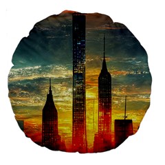 New York City Sunset Dusk Twilight Large 18  Premium Round Cushions by Wegoenart