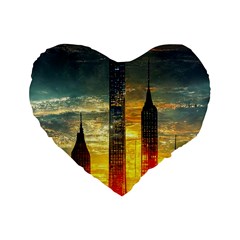 New York City Sunset Dusk Twilight Standard 16  Premium Heart Shape Cushions by Wegoenart