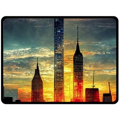 New York City Sunset Dusk Twilight Double Sided Fleece Blanket (large)  by Wegoenart