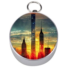 New York City Sunset Dusk Twilight Silver Compasses by Wegoenart