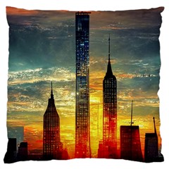 New York City Sunset Dusk Twilight Large Flano Cushion Case (one Side) by Wegoenart