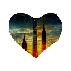 New York City Sunset Dusk Twilight Standard 16  Premium Flano Heart Shape Cushions by Wegoenart