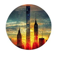 New York City Sunset Dusk Twilight Mini Round Pill Box (pack Of 5) by Wegoenart