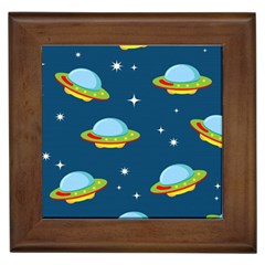 Seamless Pattern Ufo With Star Space Galaxy Background Framed Tile by Wegoenart