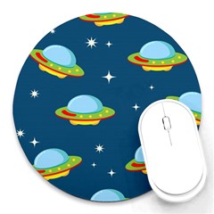 Seamless Pattern Ufo With Star Space Galaxy Background Round Mousepad by Wegoenart