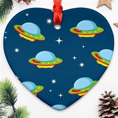 Seamless Pattern Ufo With Star Space Galaxy Background Heart Ornament (two Sides) by Wegoenart