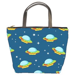 Seamless Pattern Ufo With Star Space Galaxy Background Bucket Bag by Wegoenart