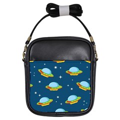 Seamless Pattern Ufo With Star Space Galaxy Background Girls Sling Bag by Wegoenart